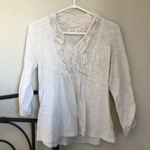 Deletta Anthropologie white vneck ruched blouse